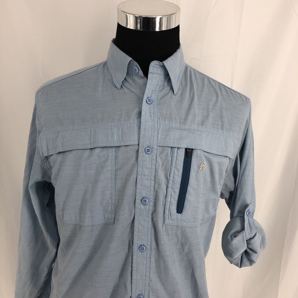COLEMAN Blue Button Down Long Rolltab Sleeve Vented Camping Hiking Shirt Medium